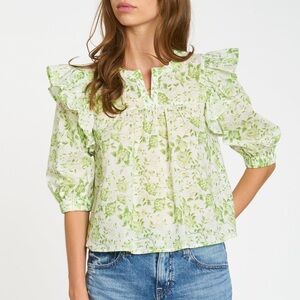 dRA - Anthropologie Green Garden Ruffle Flowy Top